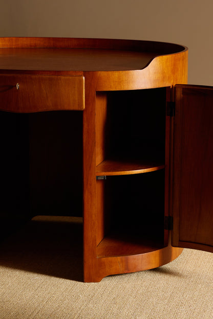 Luigi Caccia Dominioni walnut Casaccia desk, cupboard door open showing the shelf