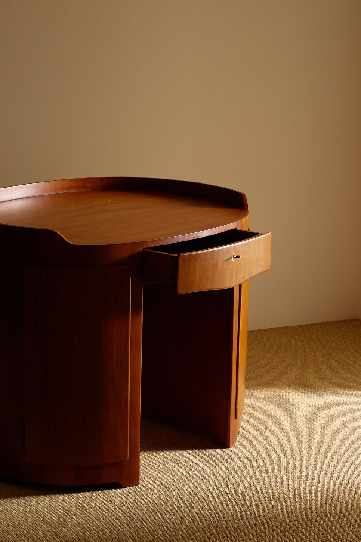 Luigi Caccia Dominioni walnut Casaccia desk, angled view with the drawer open