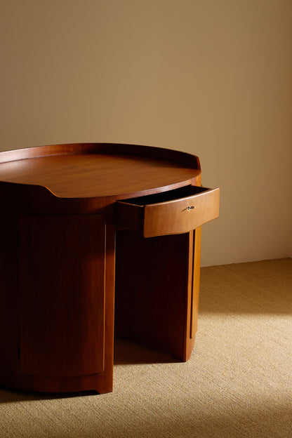 Luigi Caccia Dominioni walnut Casaccia desk, angled view with the drawer open