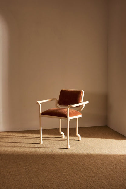 Marzio Cecchi white patinated metal and mohair velvet chair, single chair in the corner of the room