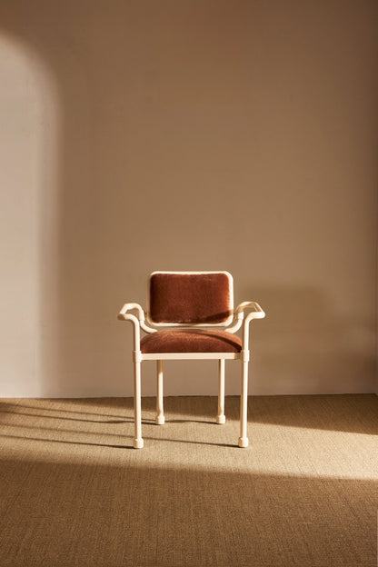Marzio Cecchi white patinated metal and mohair velvet chair, single chair, angled front view