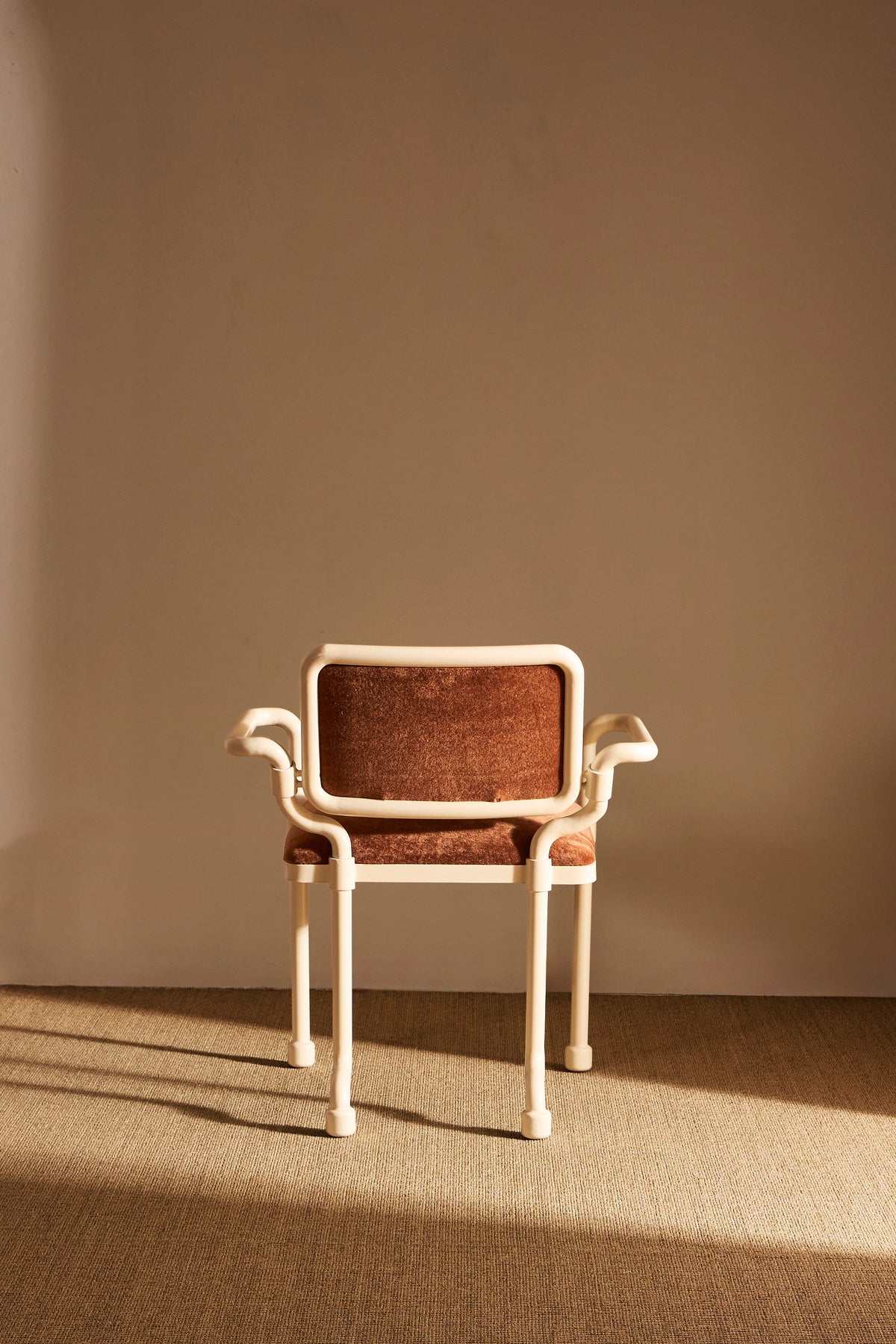 Marzio Cecchi white patinated metal and mohair velvet chair, single chair from the front