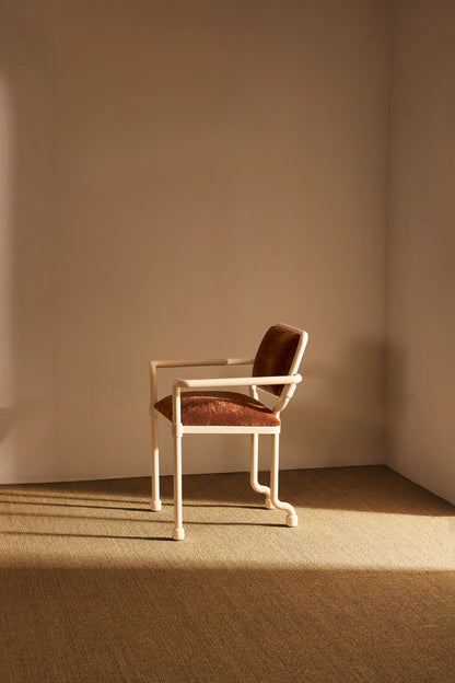 Marzio Cecchi white patinated metal and mohair velvet chair, single chair, angled side view