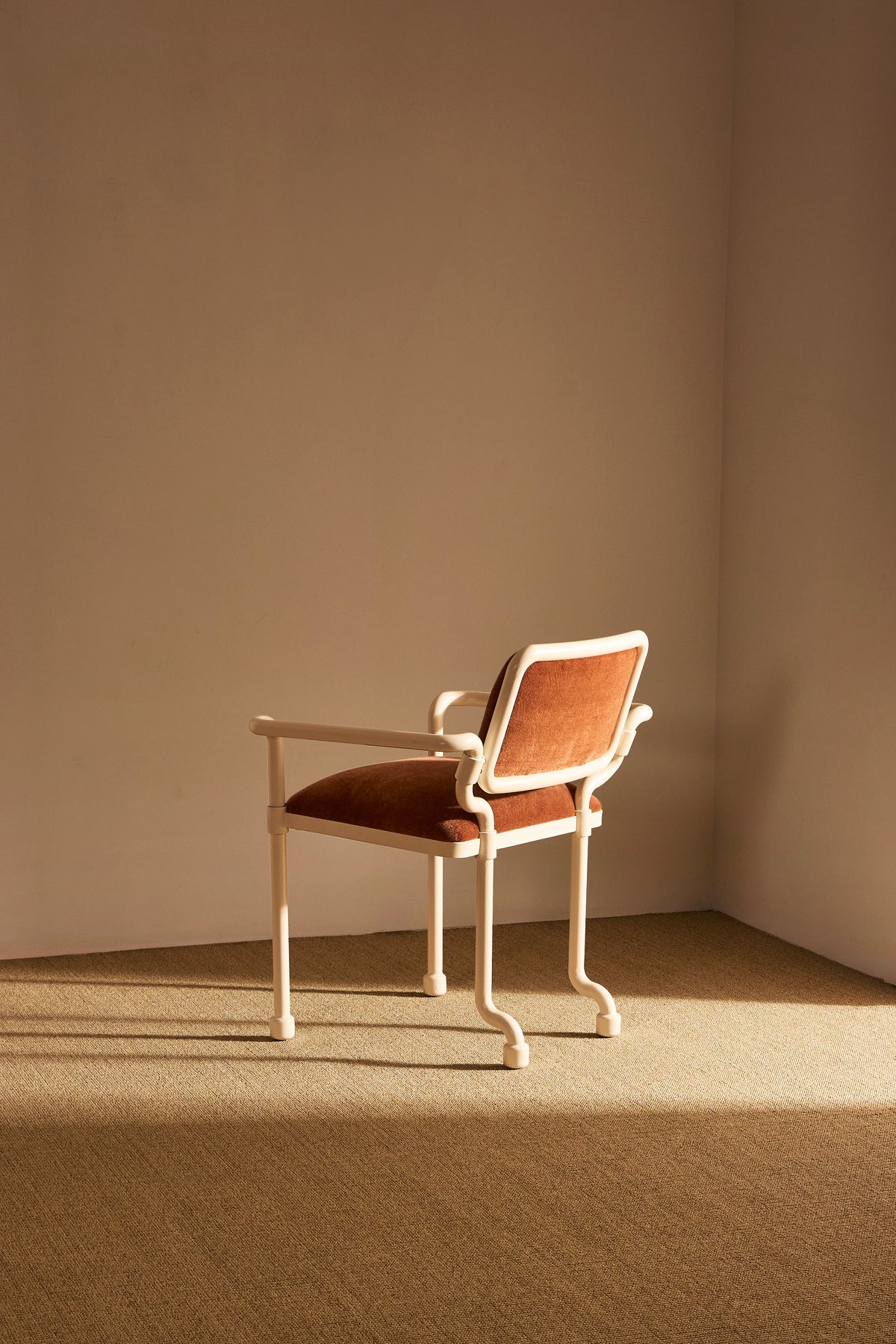Marzio Cecchi white patinated metal and mohair velvet chair, single chair, three quarter view