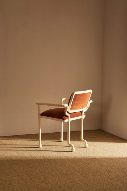 Marzio Cecchi white patinated metal and mohair velvet chair, single chair, three quarter view