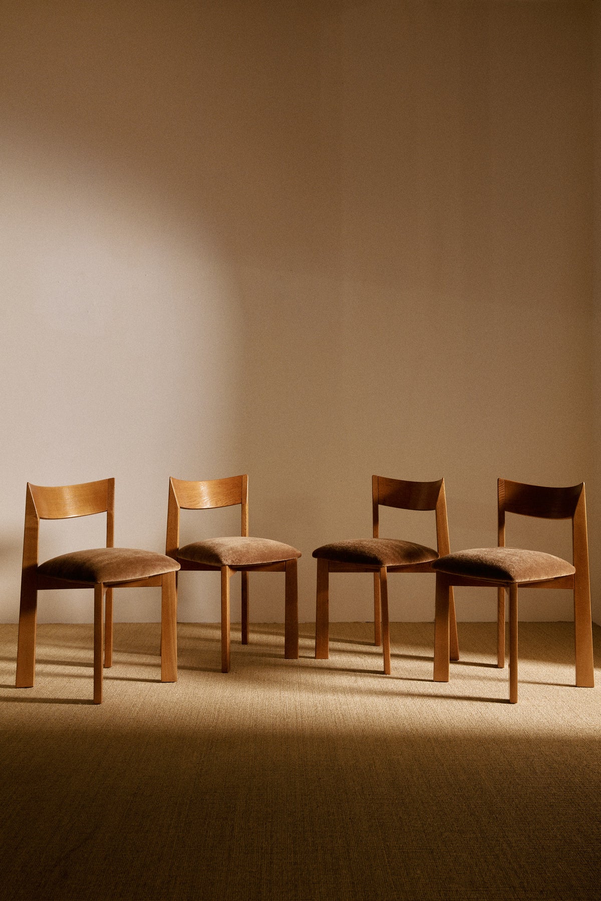 Mauro Pasquinelli oak and mohair velvet Maria dining chair, row of chairs in the room