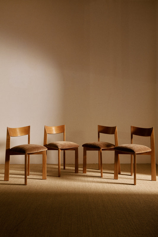 Mauro Pasquinelli oak and mohair velvet Maria dining chair, row of chairs in the room