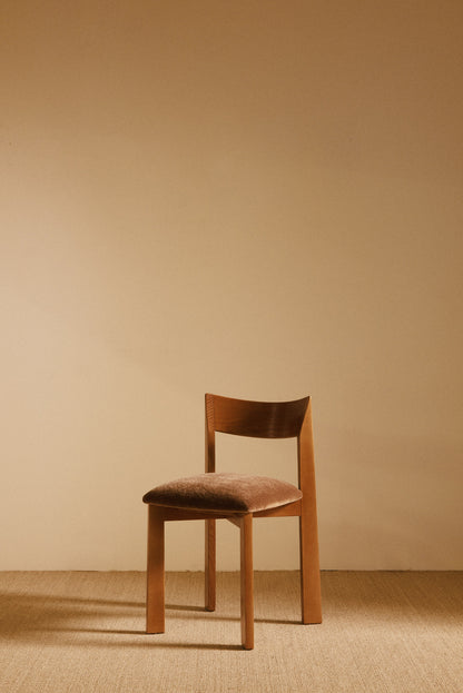 Mauro Pasquinelli oak and mohair velvet Maria dining chair, single chair, three quarter front view