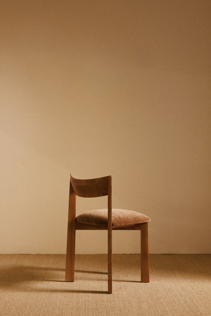 Mauro Pasquinelli oak and mohair velvet Maria dining chair, single chair, rear angled view