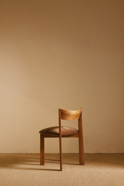 Mauro Pasquinelli oak and mohair velvet Maria dining chair, single chair, three quarter rear view