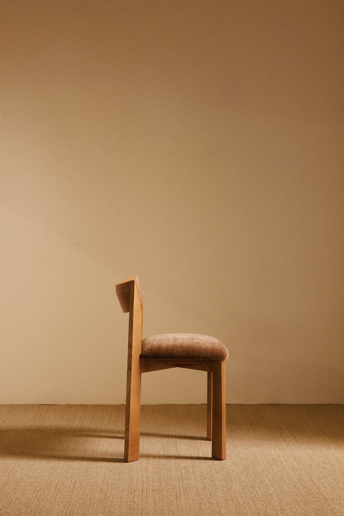 Mauro Pasquinelli oak and mohair velvet Maria dining chair, single chair in profile