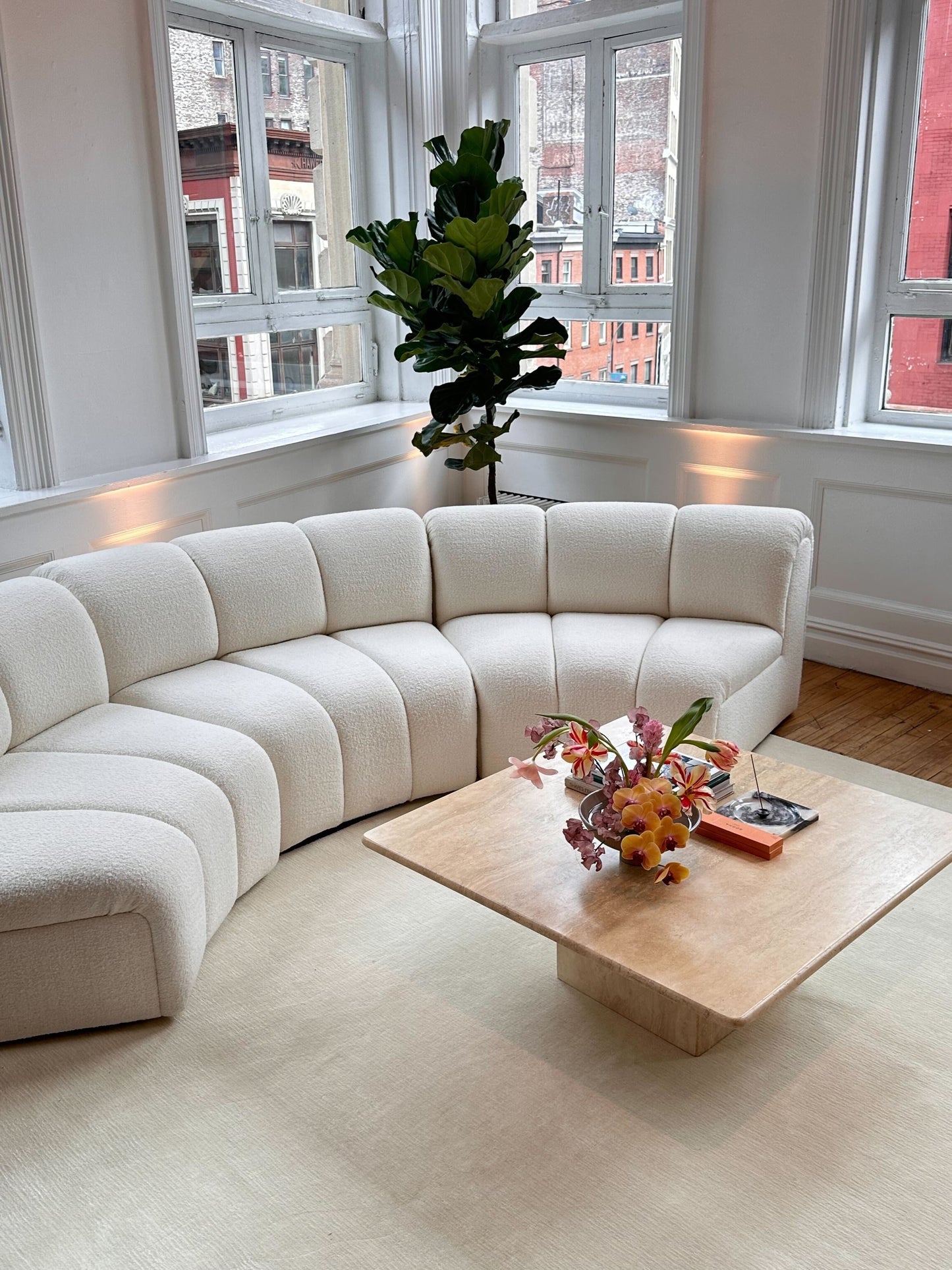 Modular Channel Sofa in Belgian Bouclé Sofas Curved Piece