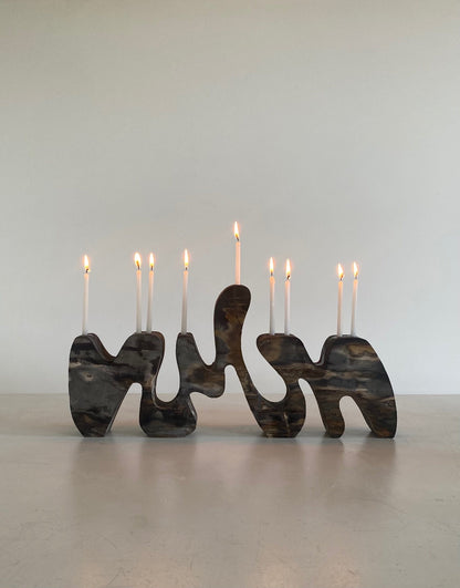 Petrified Wood Menorah Sculpture by Hannah Polskin