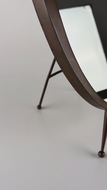 Attributed Gio Ponti Vanity Mirror with Brass Frame and Ball Feet, Italy, 1950s