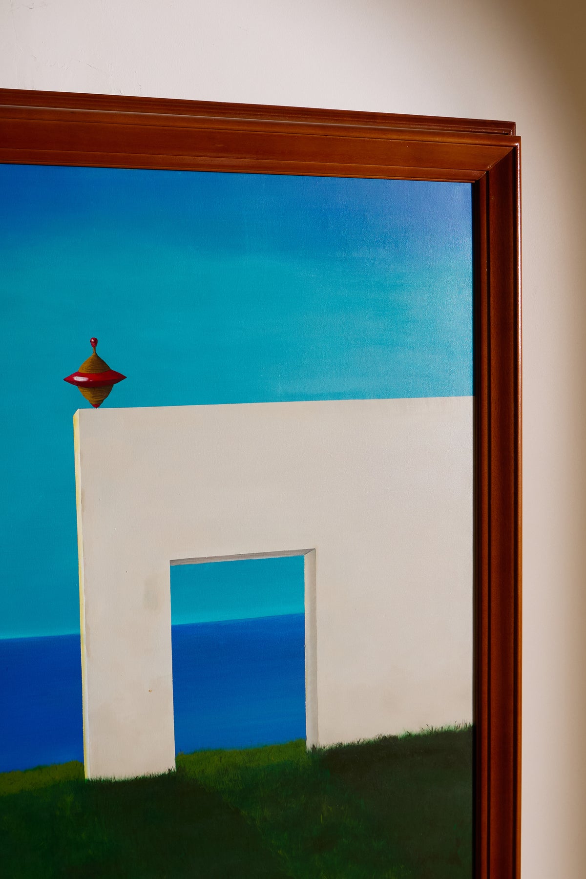 Provençal Spirit, Gentle and Soothing acrylic painting, view of the white wall and the corner of the frame