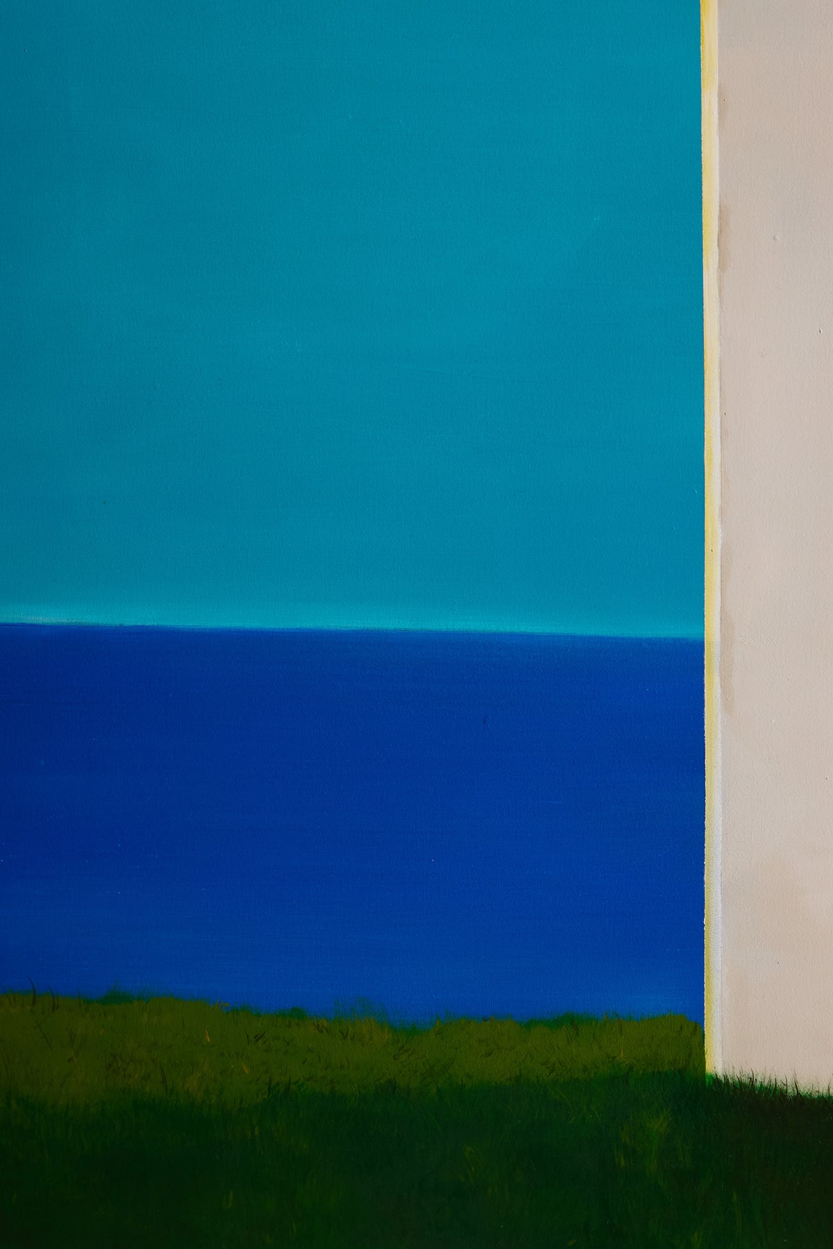 Provençal Spirit, Gentle and Soothing acrylic painting, close view of the sea, grass and the edge of the wall