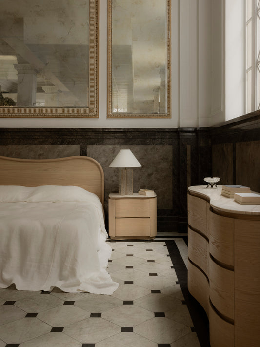 Remy Collection in Palomino with Marquis lamp by Rachel Donath