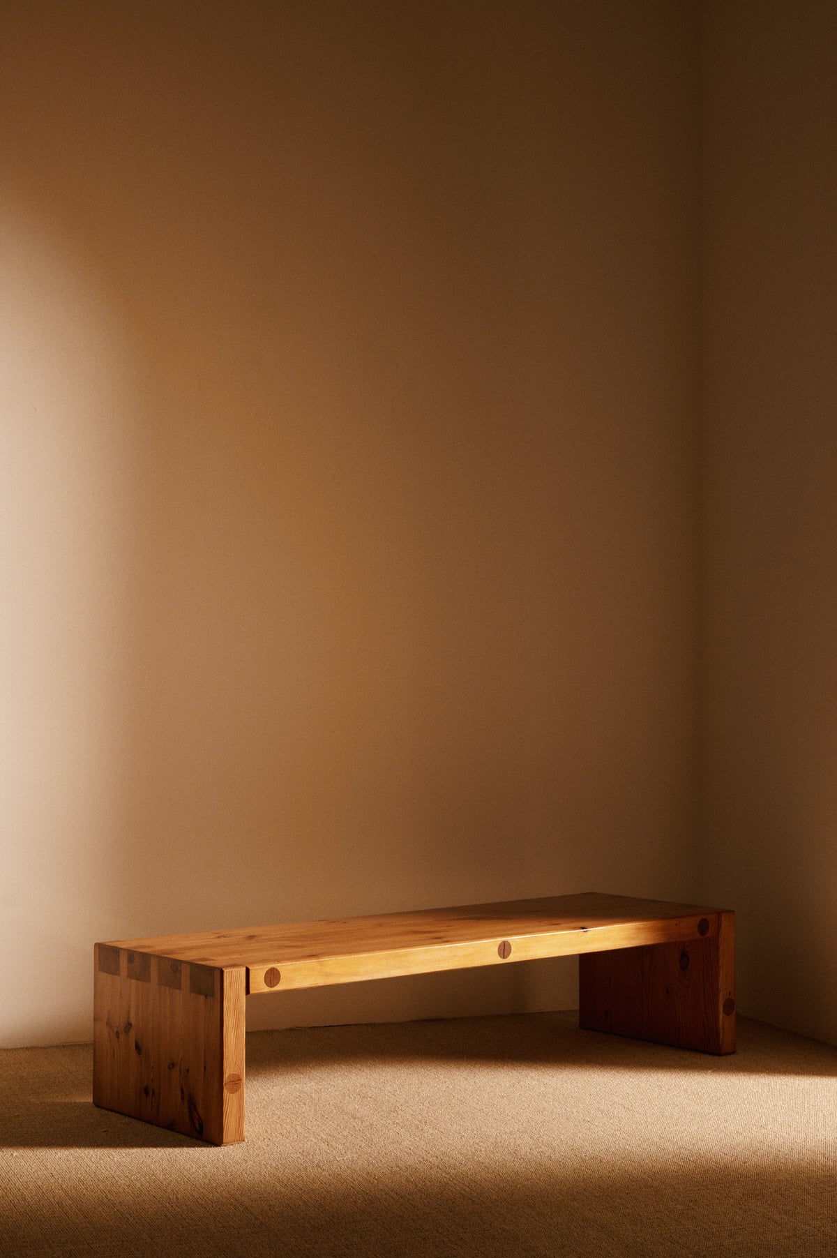 Roland Wilhelmsson pine coffee table, wide angled view in the corner of the room