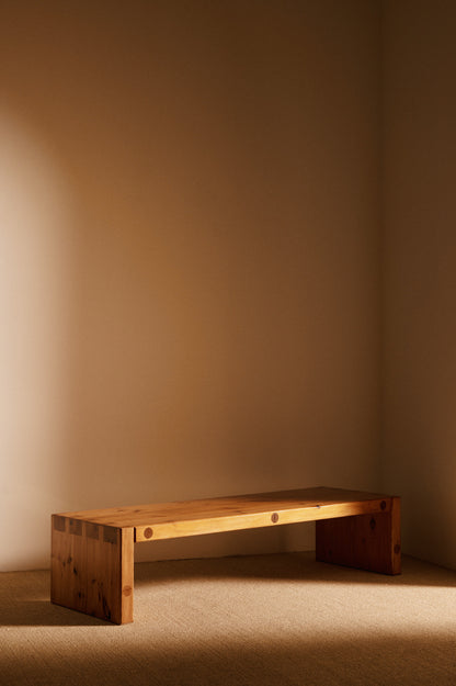 Roland Wilhelmsson pine coffee table, wide angled view in the corner of the room