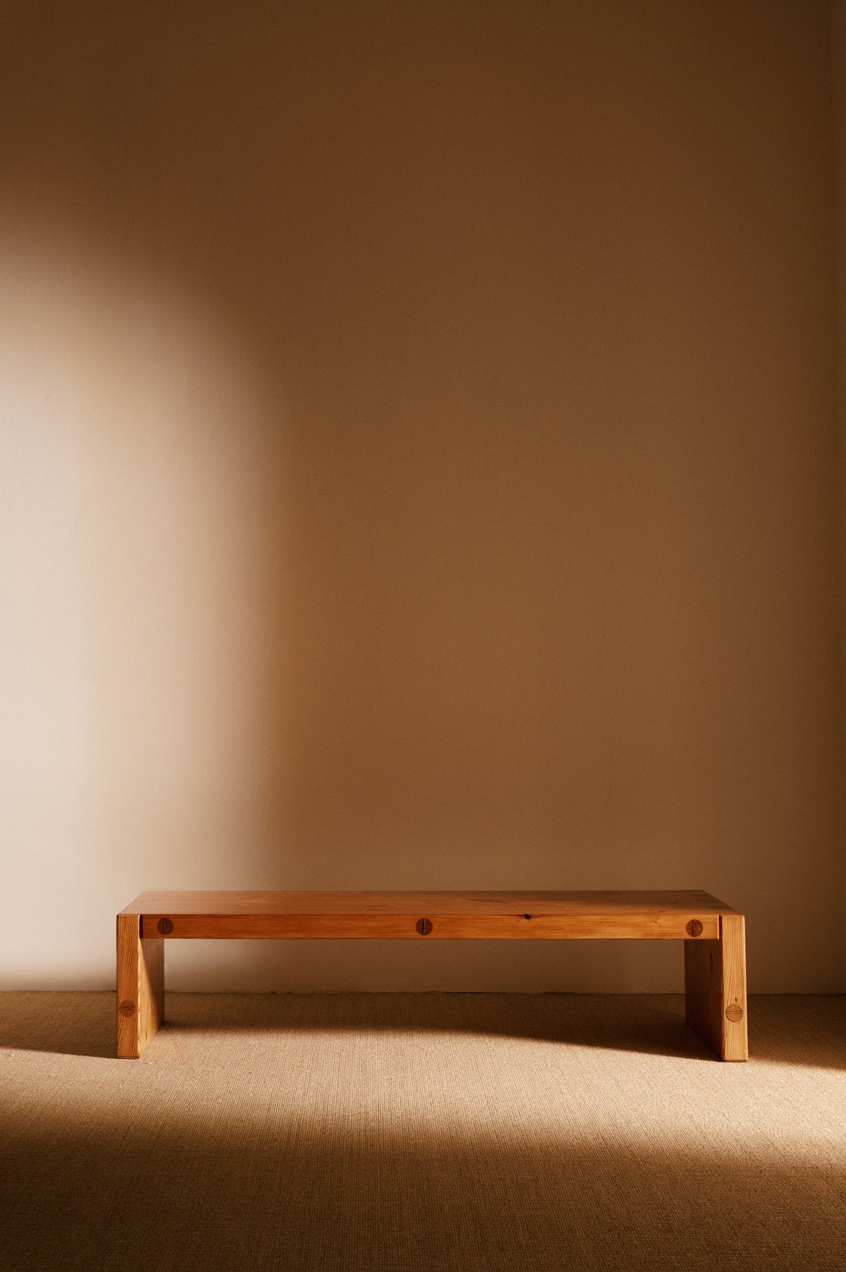 Roland Wilhelmsson pine coffee table, wide front view