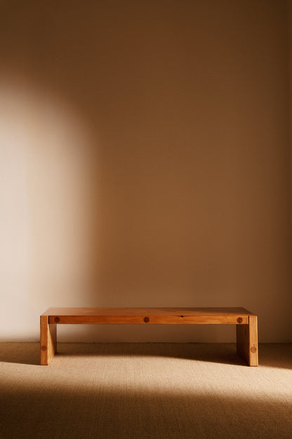 Roland Wilhelmsson pine coffee table, wide front view