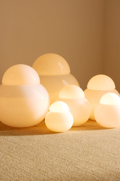 Sergio Asti frosted glass lamps, nearer view of the group