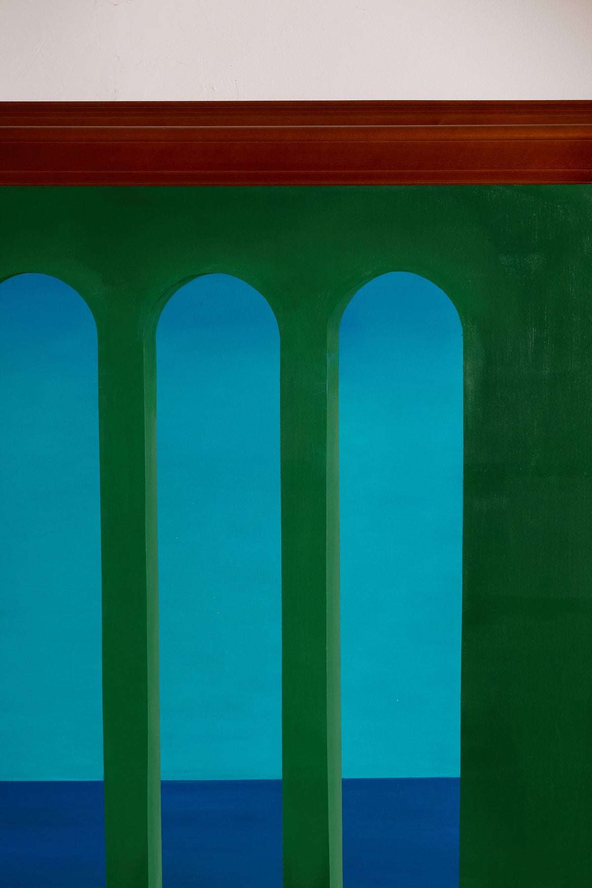 To Infinity and Beyond acrylic painting, view of the three arches and the top of the frame