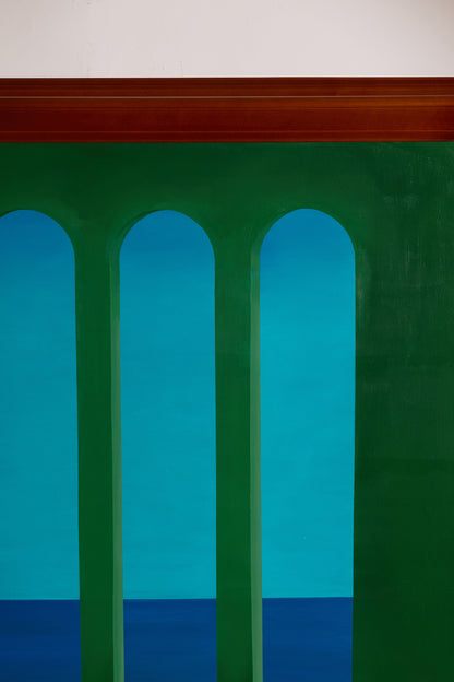 To Infinity and Beyond acrylic painting, view of the three arches and the top of the frame