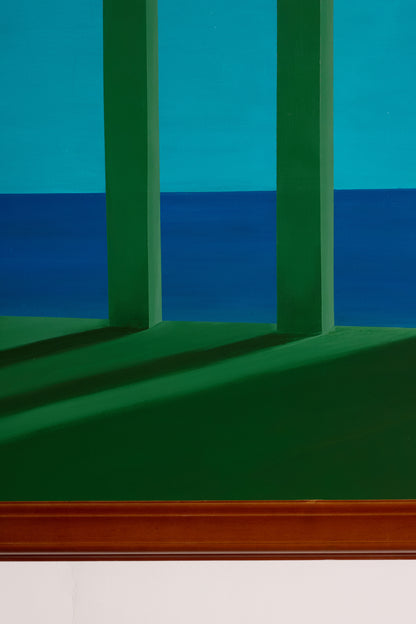 To Infinity and Beyond acrylic painting, close view of the column shadows and the lower frame