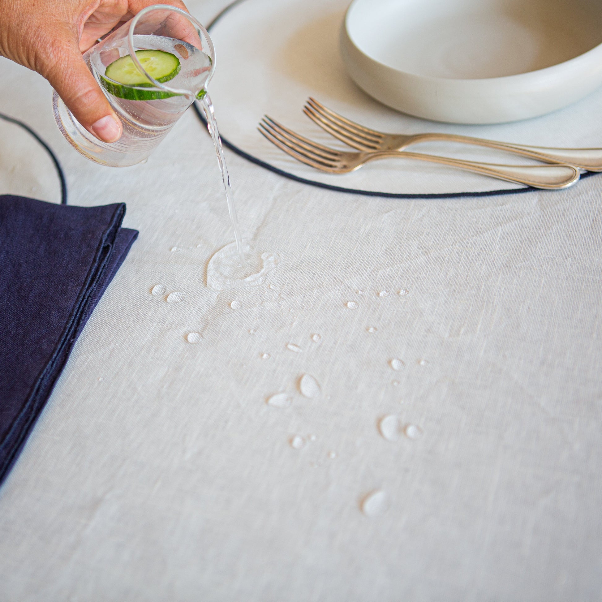 Waxed Linen Tablecloth w/ Trim Decor