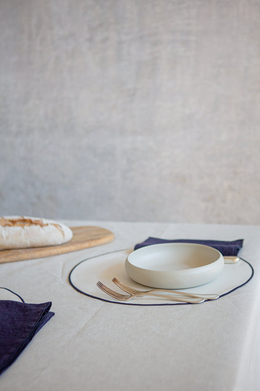 Waxed Linen Tablecloth w/ Trim Decor