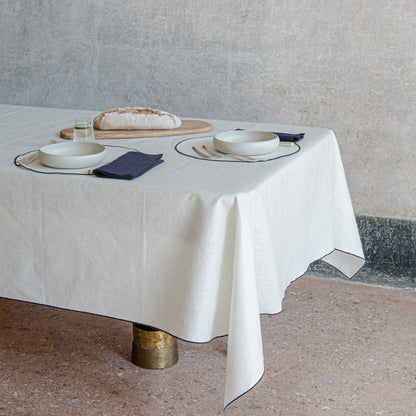 Waxed Linen Tablecloth w/ Trim Decor
