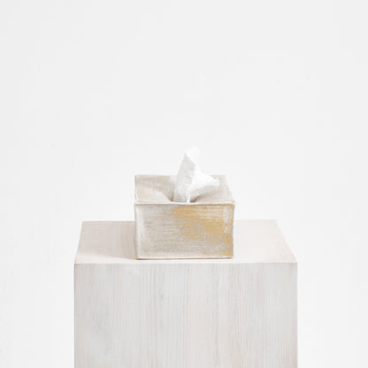 Ceramic Tissue Box in Brushed White Bath