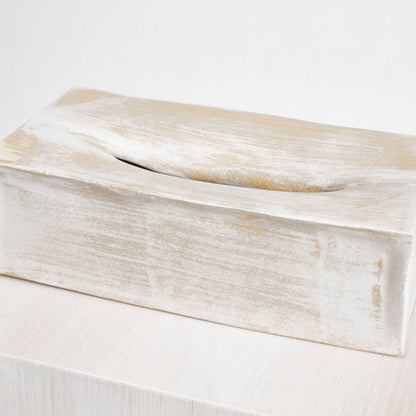 Ceramic Tissue Box in Brushed White Bath