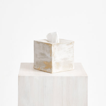 Ceramic Tissue Box - Square in Brushed White Bath