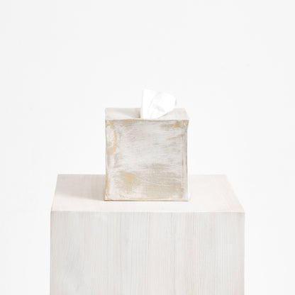 Ceramic Tissue Box - Square in Brushed White Bath
