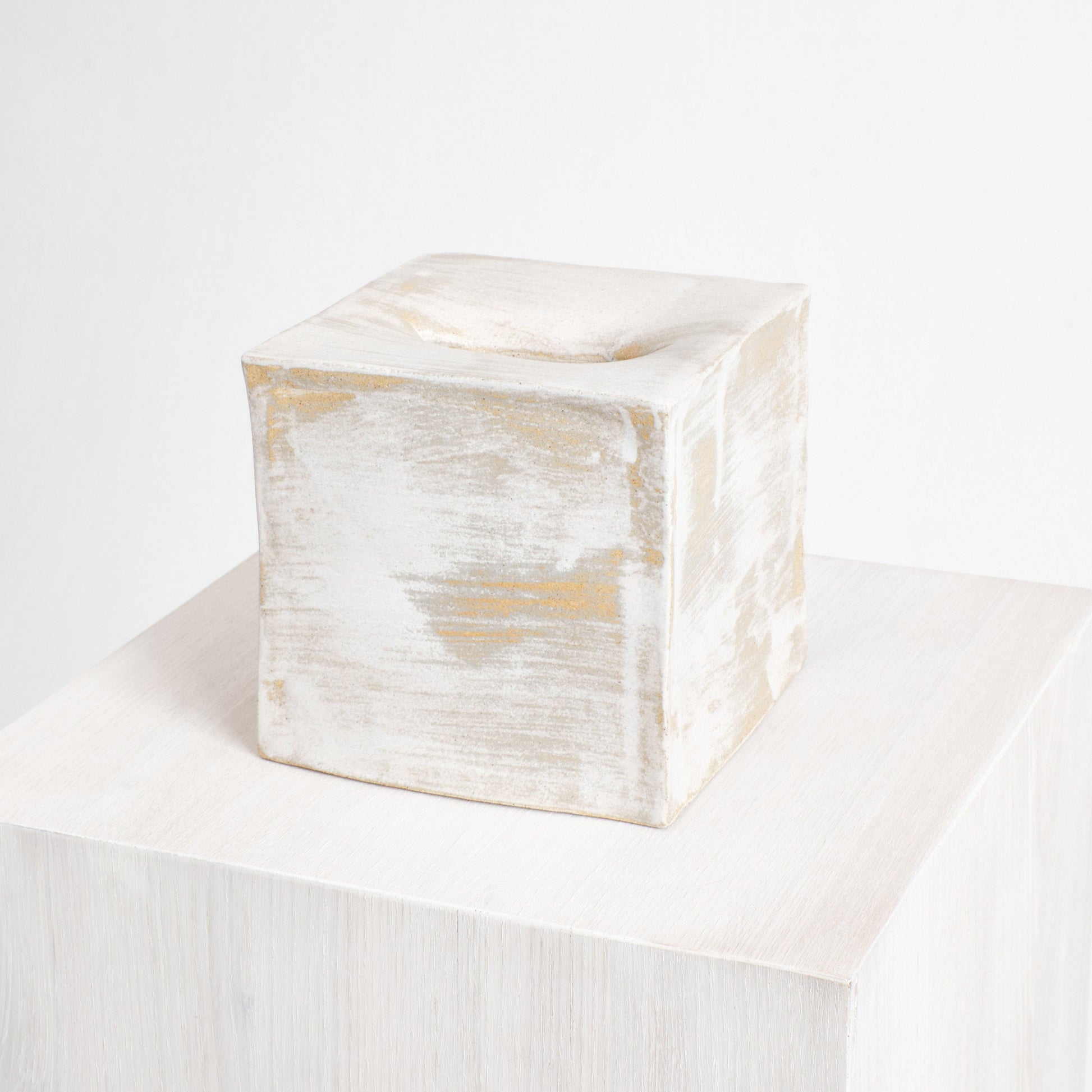Ceramic Tissue Box - Square in Brushed White Bath
