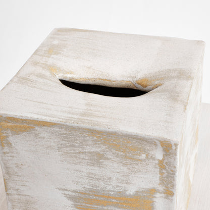 Ceramic Tissue Box - Square in Brushed White Bath
