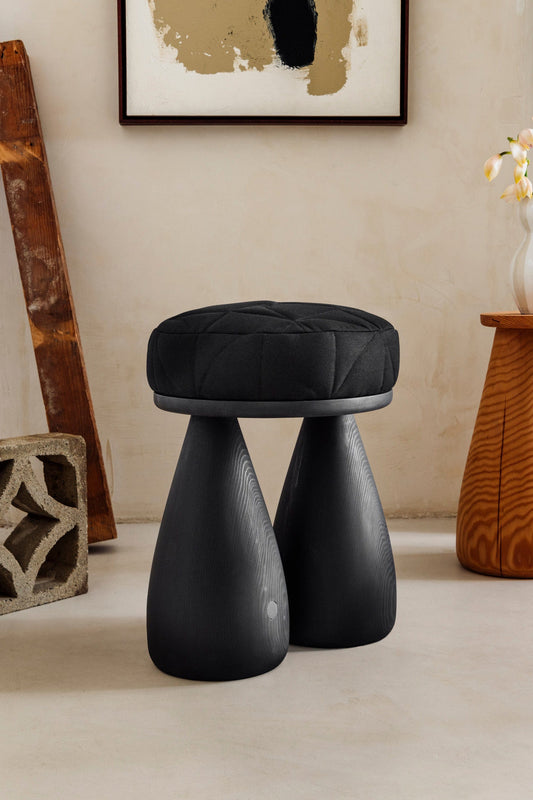 Contemporary Black Quilted Stool by Studio Sam Klemick Stools