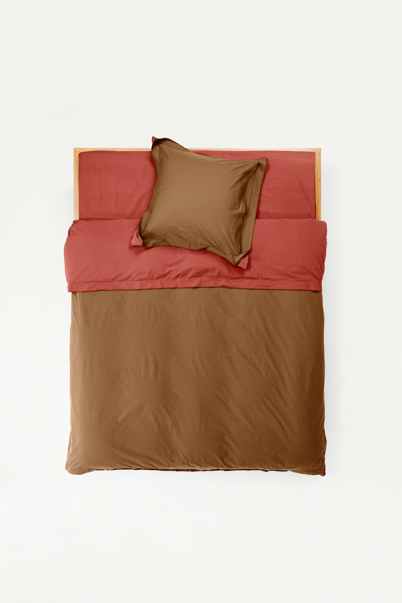 Bi Colour Organic Cotton Percale Duvet Cover - Carob & Ochre Red Duvet Covers in Super King