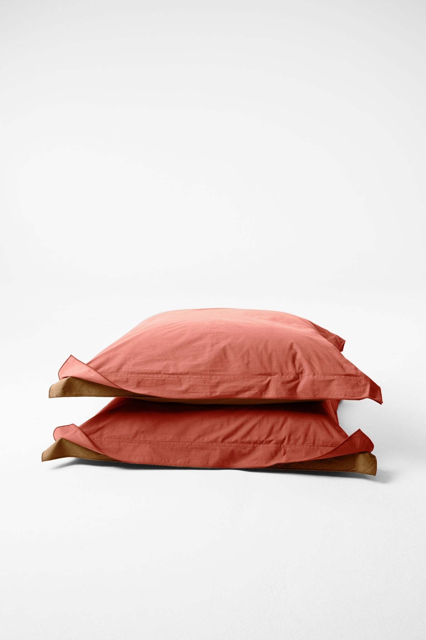 Bi Colour Organic Cotton Percale Pillow Pair - Carob & Ochre Red Pillows in Euro Pillow