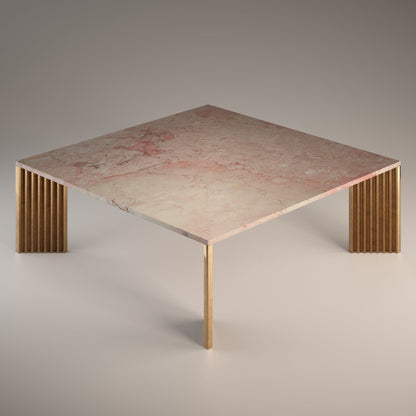 Piero Coffee Table Coffee Tables in Rosa Tea Marble/Cast Bronze Legs