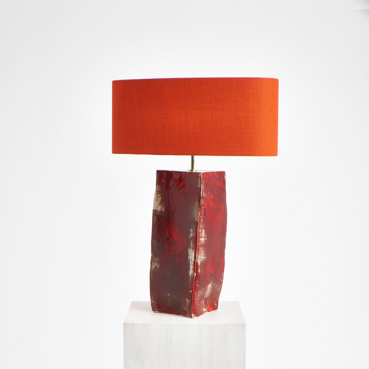 Rectangular Ceramic Light in Burned Red/Orange