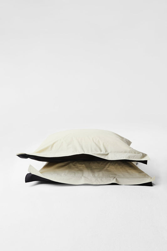 Bi Colour Organic Cotton Percale Pillow Pair - Cinder & Canvas Pillows in Standard Pillow