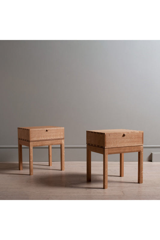 Handcrafted English Oak Drawer Nightstands - Set of 2 Bedside Tables