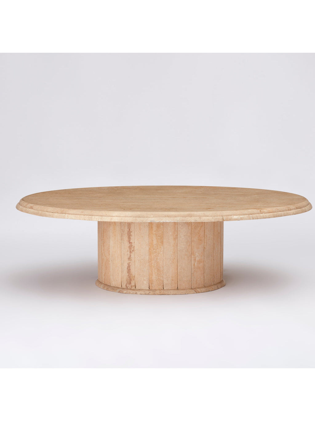 Soft Oval Travertine Coffee Table with Fluted Base Coffee Tables