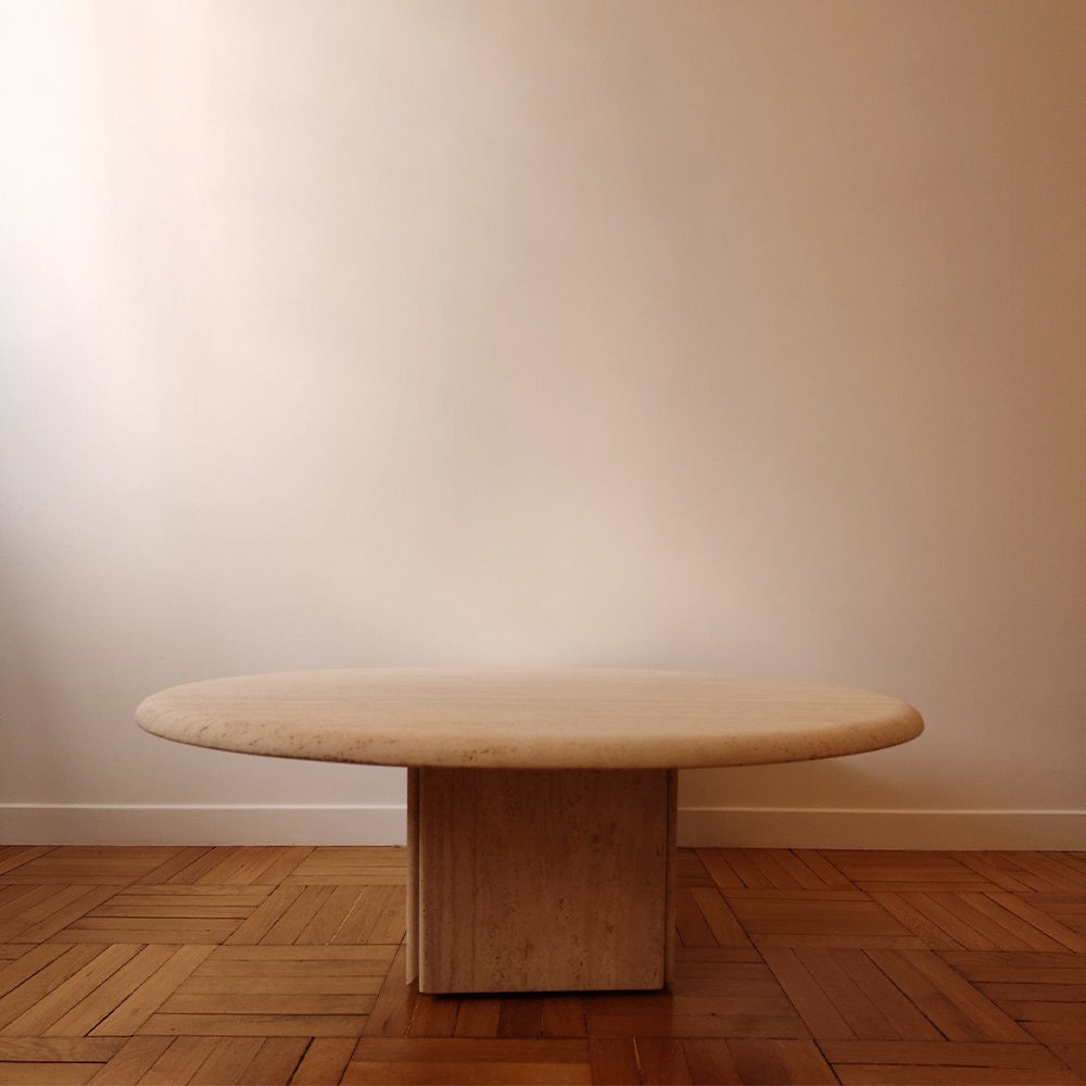 Circular Travertine Coffee Table by Claude Berraldacci Coffee Tables