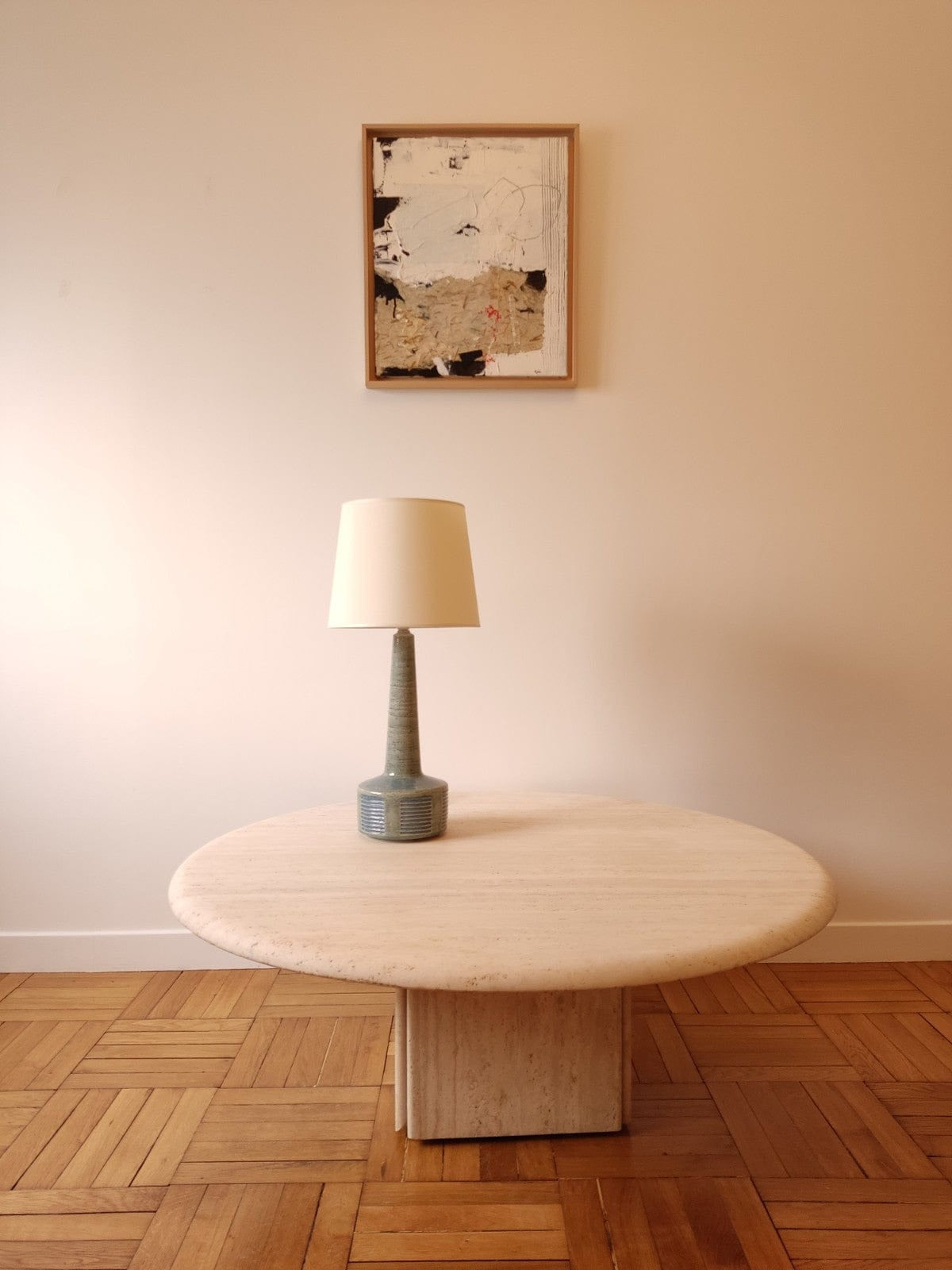 Circular Travertine Coffee Table by Claude Berraldacci Coffee Tables