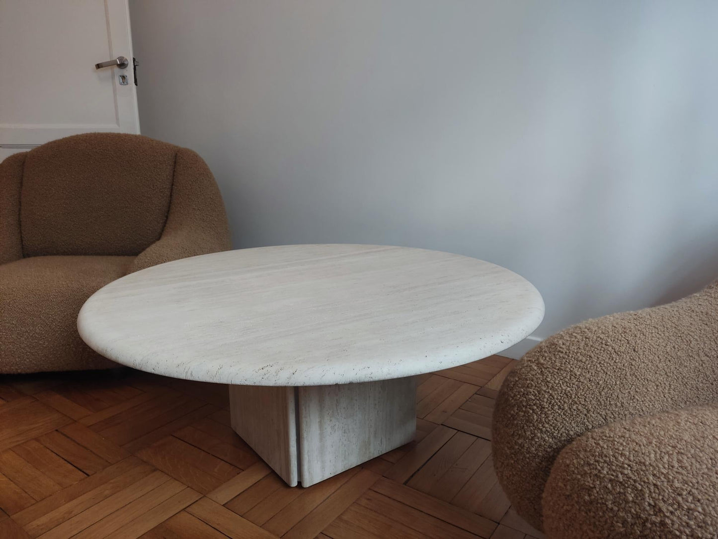 Circular Travertine Coffee Table by Claude Berraldacci Coffee Tables