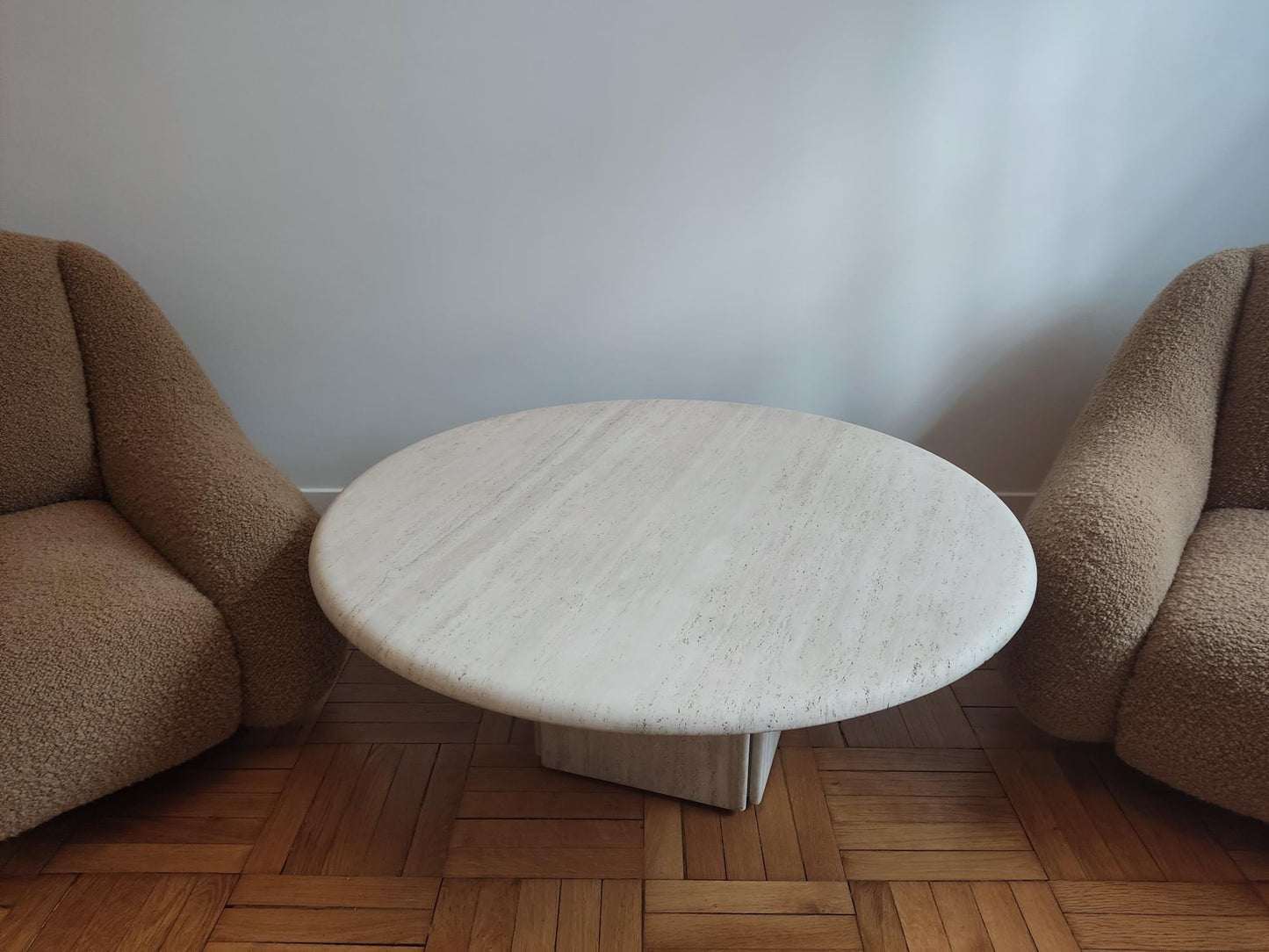 Circular Travertine Coffee Table by Claude Berraldacci Coffee Tables